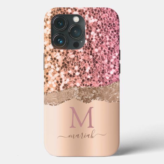 Glitzer Girly Sparkle Rose Gold Brautparty Case-Mate iPhone Hülle (Rückseite)
