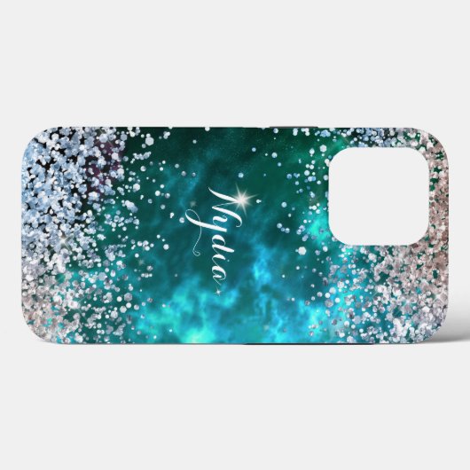 Glitzer Girly Sweet 16 Sparkle Aquamarin Case-Mate iPhone Hülle (Rückseite (Horizontal))