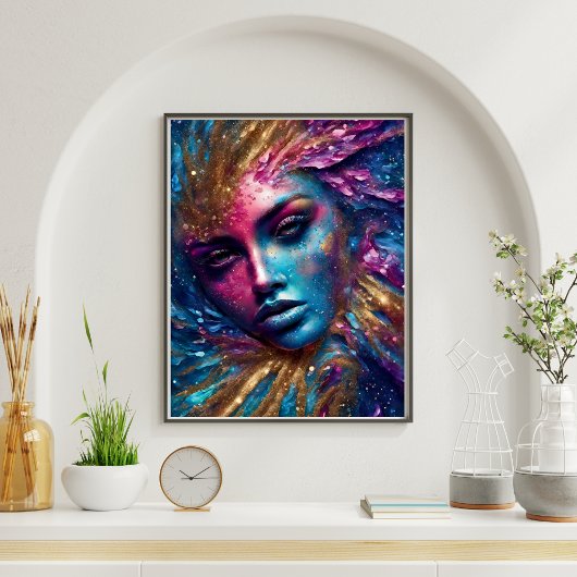 Glitzer Girly Woman Face Modern Art Poster