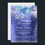 Glitzer Glam 30. Geburtstag Blue Disco Ball Einladung<br><div class="desc">Mit dieser trendigen blauen 30 und der fabelhaften Celebration-Einladung werden Sie die Glocke des Balles sein! Blau-silberne Diskobälle glänzen auf einem blau gebürsteten metallischen Hintergrund mit Party-Streamern und silberem Glitzer. Einfach zu personalisieren mit benutzerdefinierten Optionen. Verwenden Sie den Button 'Anpassen',  um die Einstellungen anzupassen.</div>