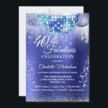 Glitzer Glam 40. Geburtstag Blue Disco Ball Einladung<br><div class="desc">Mit dieser trendigen blauen 40 und der fabelhaften Celebration-Einladung werden Sie die Glocke des Balls sein! Blau-silberne Diskobälle glänzen auf einem blau gebürsteten metallischen Hintergrund mit Party-Streamern und silberem Glitzer. Einfach zu personalisieren mit benutzerdefinierten Optionen. Verwenden Sie den Button 'Anpassen',  um die Einstellungen anzupassen.</div>