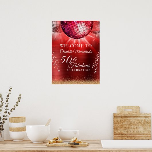 Glitzer Glam 50 & Fantastisches Rotes Disco Ball Poster (Küche)