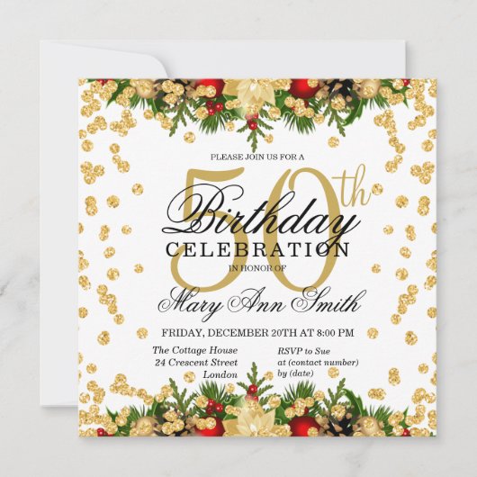 Glitzer Glam 50. Geburtstag Einladung (Vorderseite)