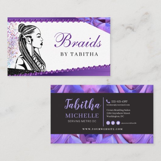 Glitzer Glam Abstrakt Moderner Friseur Salon B Visitenkarte (Vorne/Hinten)