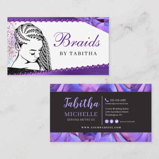 Glitzer Glam Abstrakt Moderner Friseur Salon B Visitenkarte (Vorne/Hinten)
