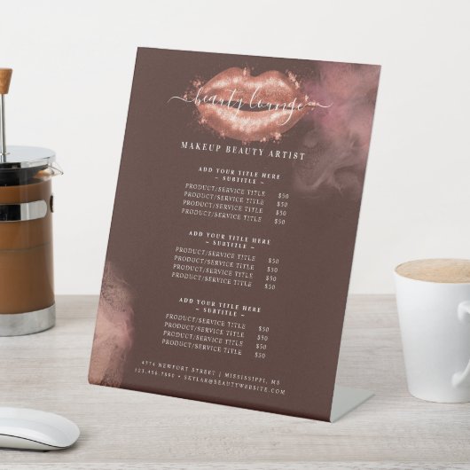 Glitzer Glam Beauty Makeup Artist Service List Sockelschild (In SItu)