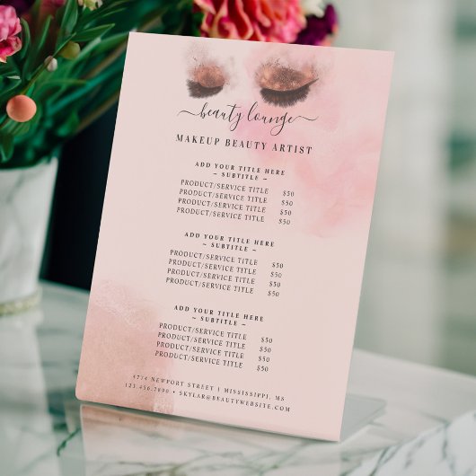 Glitzer Glam Beauty Makeup Artist Service List Sockelschild