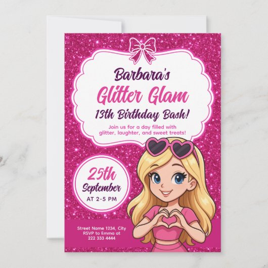 Glitzer Glam Birthday Bash Editable Funkelnd Pink Einladung (Vorderseite)
