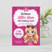 Glitzer Glam Birthday Bash Editable Funkelnd Pink Einladung (Stehend Vorderseite)