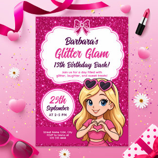 Glitzer Glam Birthday Bash Editable Funkelnd Pink Einladung