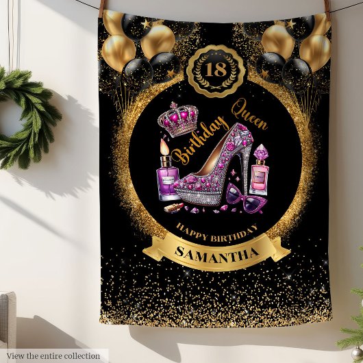 Glitzer Glam Birthday Queen High Heels Blanket Fleecedecke
