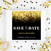 Glitzer Glam Black and Gold Wedding Save the Date Einladung