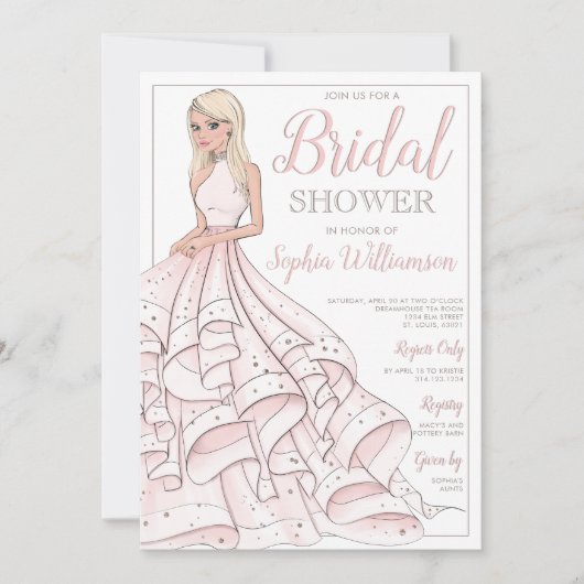 Glitzer Glam Blonde Bride Brautparty Einladung (Vorderseite)