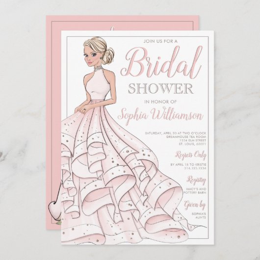 Glitzer Glam Blonde Bride Brautparty Einladung (Vorne/Hinten)