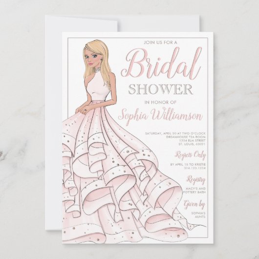 Glitzer Glam Blonde Bride Brautparty Einladung (Vorderseite)
