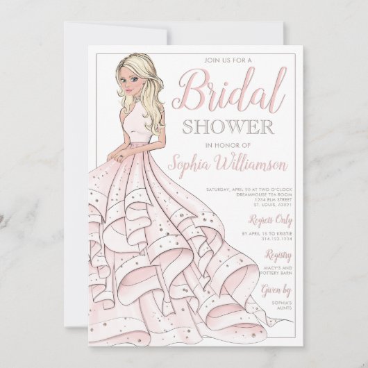 Glitzer Glam Blonde Bride Brautparty Einladung (Vorderseite)