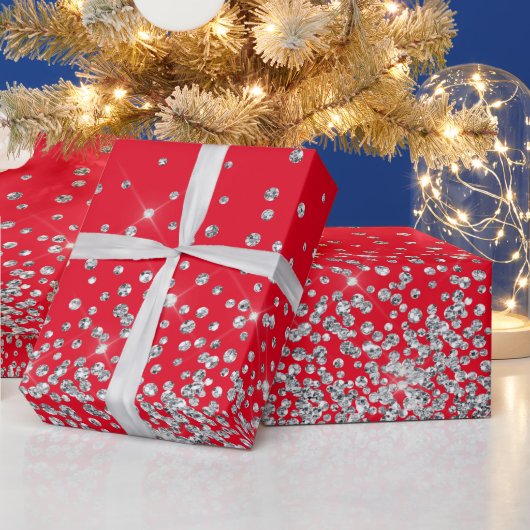 Glitzer glam Diamantfunkel Kristall Rot Geschenkpapier (Feiertage)