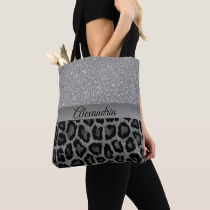 Glitzer Glam Gray und Black Leopard Tasche