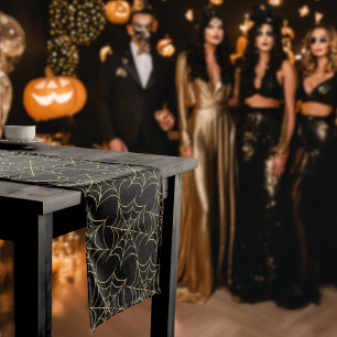 Glitzer Glam Halloween Spiderweb Mittelgroßer Tischläufer