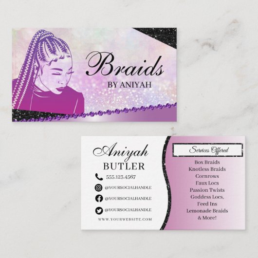 Glitzer Glam Moderner Friseur Salon Visitenkarte (Vorne/Hinten)