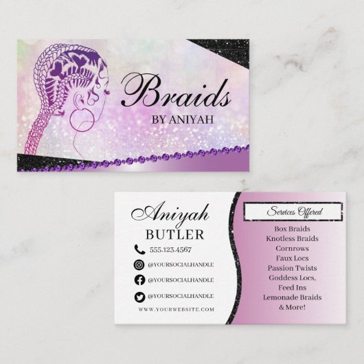 Glitzer Glam Moderner Friseur Salon Visitenkarte (Vorne/Hinten)