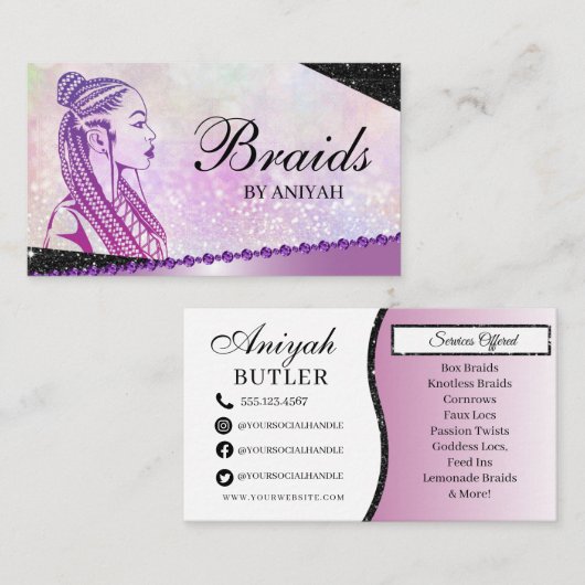 Glitzer Glam Moderner Friseur Salon Visitenkarte (Vorne/Hinten)