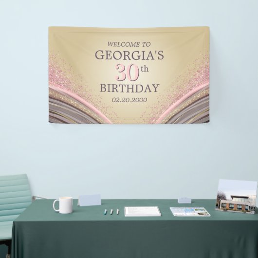 Glitzer Glam Rose Gold Geburtstag Banner (Messeveranstaltung)
