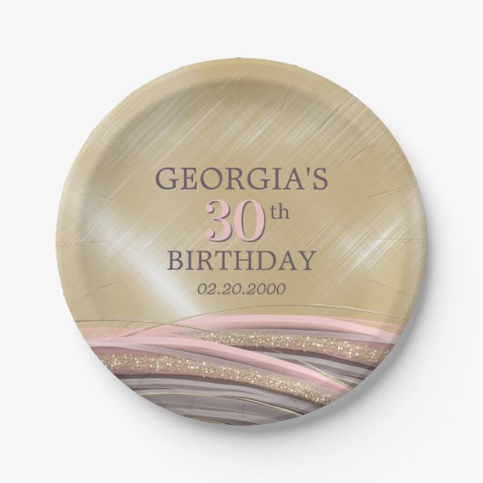 Glitzer Glam Rose Gold Geburtstag Pappteller (Vorderseite)