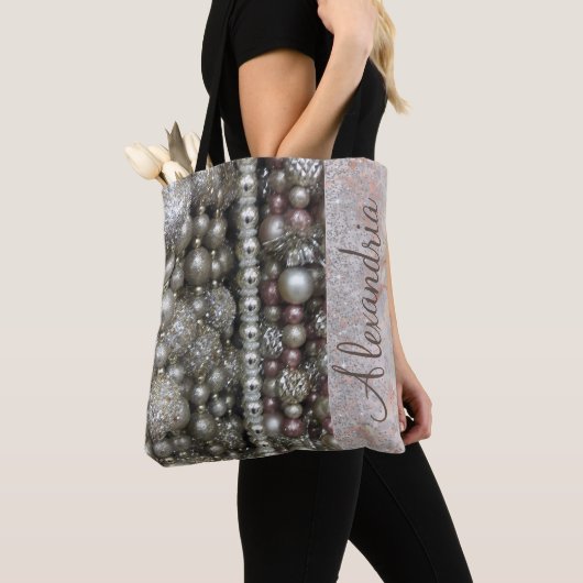 Glitzer Glam Silberperlen Personalisiert Tasche (Von Nahem)