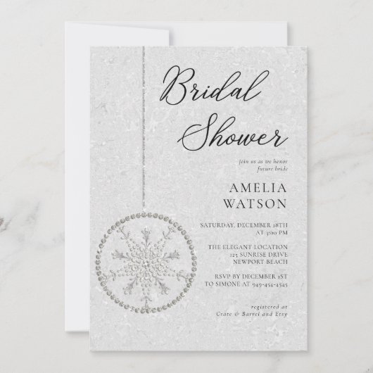 Glitzer Glam Snowflake Weißes Winter Brautparty Einladung (Vorderseite)