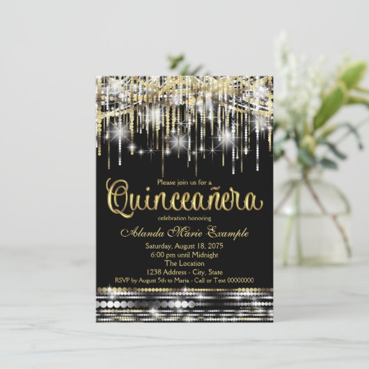 Glitzer Glam Sparkle Einladung (Stehend Vorderseite)