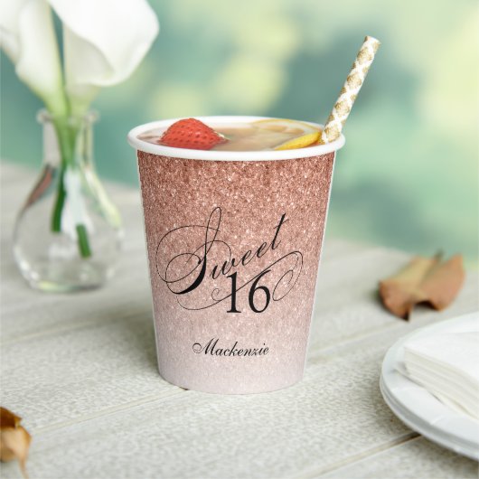Glitzer Glam Sweet 16 Rose Gold Personalisiert Pappbecher (In Situ)