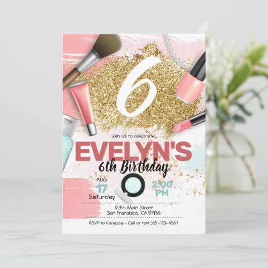 Glitzer Glam Wellness-Center Party Einladung oder  (Stehend Vorderseite)