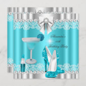 Glitzer Glamour Aquamarin Hi Heelses Lipstick Cock Einladung (Vorne/Hinten)
