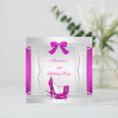Glitzer Glamour Hot Pink High Heels Pearls Party 2 Einladung (Stehend Vorderseite)