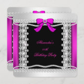 Glitzer Glamour Hot Pink Pearls Schnürschwarz Einladung (Vorne/Hinten)