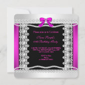 Glitzer Glamour Hot Pink Pearls Schnürschwarz Einladung (Rückseite)