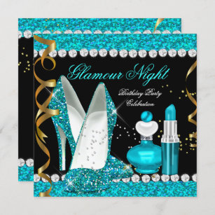 Glitzer Glamour Night Aquamarin Blue Gold Black Pa Einladung