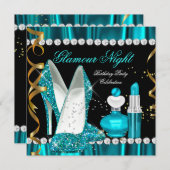 Glitzer Glamour Night Aquamarin Blue Gold Black Pa Einladung (Vorne/Hinten)