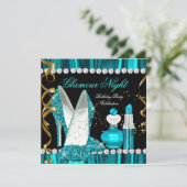 Glitzer Glamour Night Aquamarin Blue Gold Black Pa Einladung (Stehend Vorderseite)