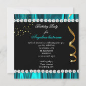 Glitzer Glamour Night Aquamarin Blue Gold Black Pa Einladung (Rückseite)