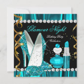 Glitzer Glamour Night Aquamarin Blue Gold Black Pa Einladung (Vorderseite)