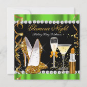 Glitzer Glamour Night Lime Green Gold Black Party Einladung (Vorderseite)