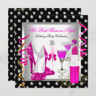 Glitzer Glamour Night Pink Silver Geburtstagsparty Einladung