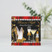 Glitzer Glamour Night Red Gold Black Party Einladung (Stehend Vorderseite)