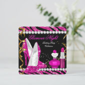 Glitzer Glamour Night Zebra Deep Pink Gold Black 2 Einladung (Stehend Vorderseite)