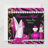 Glitzer Glamour Night Zebra Deep Pink Gold Black 2 Einladung (Vorderseite)
