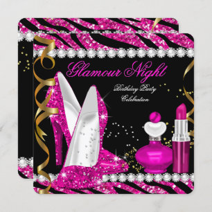 Glitzer Glamour Night Zebra Deep Pink Gold Black 2 Einladung