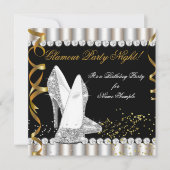 Glitzer Glamour Party Night Silver Gold High Heel Einladung (Vorderseite)