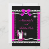 Glitzer Glamour Schwarz Heiß rosa High Heels Gebur Einladung (Vorderseite)